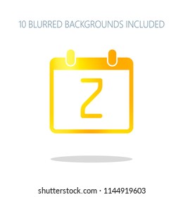 calendar with 2 day, simple icon. Colorful logo concept with simple shadow on white. 10 different blurred backgrounds included