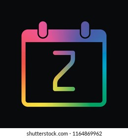 calendar with 2 day, simple icon. Rainbow color and dark background