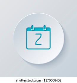 calendar with 2 day, simple icon. Cut circle with gray and blue layers. Paper style