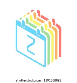 calendar with 2 day, simple icon. Stack of colorful isometric icons on white background