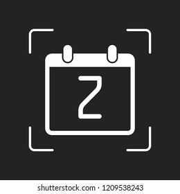 calendar with 2 day, simple icon. White object in camera autofocus on dark background