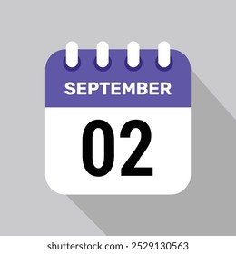 Calendario 2 Septiembre Icono Fecha Fondo. Símbolo de programación de Vector.