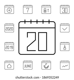 Calendario, 20 icono de vector plano en el paquete de calendario
