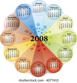 calendar 2008, editable font, scalable - vector  illustration