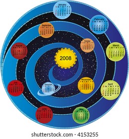 Calendar 2008, galaxy styled design. Editable font, scalable - vector illustration