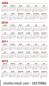 Calendar for 2009, 2010, 2011 and 2012