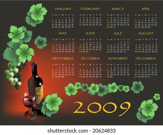 Calendar for 2009 with figure on a wine theme
