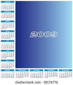 Calendar for 2009. Numbers within a grid. Laid around the space for a picture.