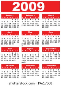 calendar 2009 red