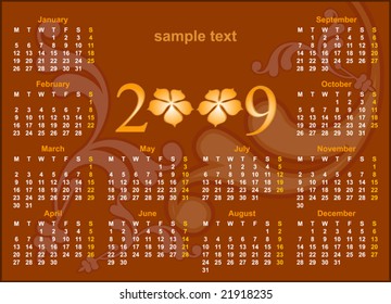 Calendario 2009 con espacio para texto, inicio lunes