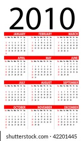 Calendar 2010. Vertical design. The additional format file (EPS).