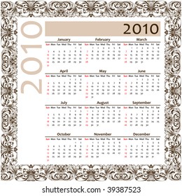 Calendario para vectores vintage 2010