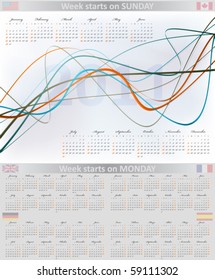 Calendar of 2011 with additional grids in the French, German and Spanish languages