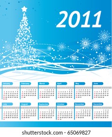 Calendar 2011 with blue christmas tree
