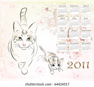 calendar 2011 with cat and  kitten
