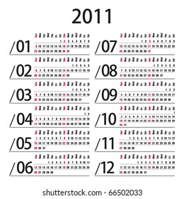 Calendar for 2011 in English