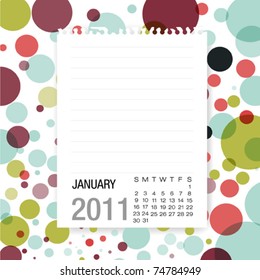 Calendar 2011 Note paper on graphic art background.January