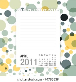 Calendar 2011 Note paper on graphic art background .April