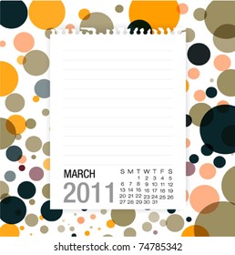 Calendar 2011 Note paper on graphic art background.March
