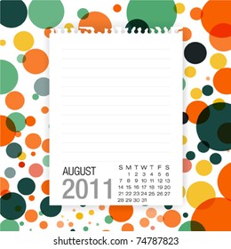 Calendar 2011 Note paper on graphic art background august