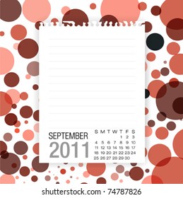 Calendar 2011 Note paper on graphic art background.september