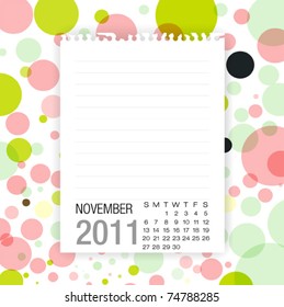 Calendar 2011 Note paper on graphic art background .november