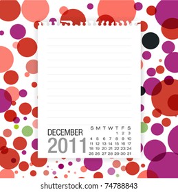 Calendar 2011 Note paper on graphic art background .december