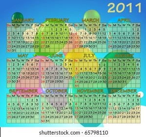 Calendar 2011 on the background of balloons and sky. Each element on a separate layer