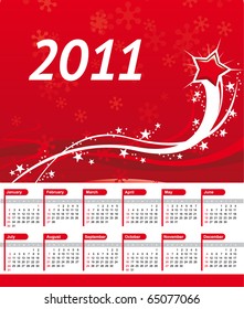 Calendario 2011 con fondo rojo y estrella de olas
