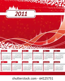 Calendario 2011. Fondo de la ola navideña roja con espacio para el texto