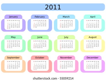 Calendar for 2011. Week starting on Sunday.