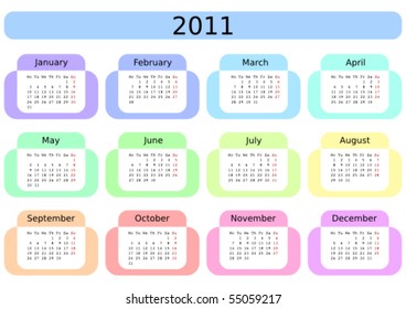 Calendar for 2011. Week starting on Monday.