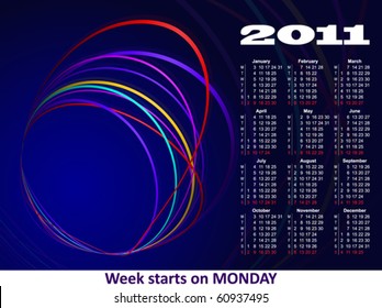 Calendar of 2011. Week starts on Monday