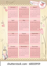 Calendar for 2011. year - Baby girl theme - every group on separate layer