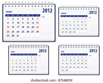 Calendar 2012, 1st set for January to April