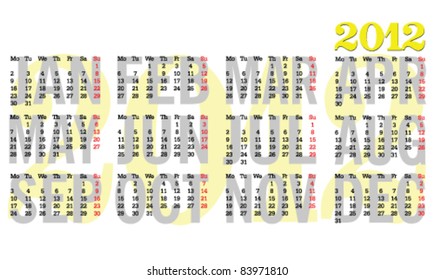 calendar 2012