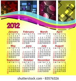 Calendar for 2012. Abstract background with bokeh. American style. 10EPS.