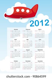 calendar 2012 with air plane cartoon vector illustration