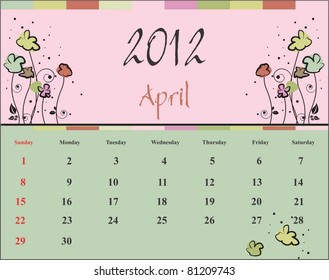 Calendar for 2012, April