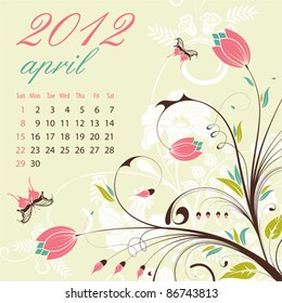 Calendar for 2012 April with Flower, element for design, vector illustration