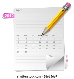 Calendar 2012 April note pad vector