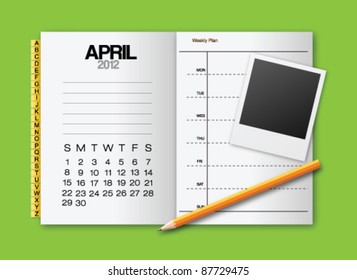 Calendar 2012 April stationery vector