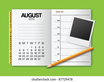 Calendar 2012 August stationery vector