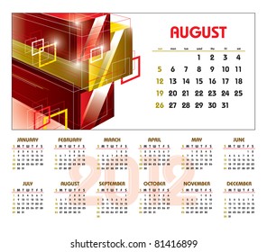 Calendar for 2012. August. Vector Eps10.