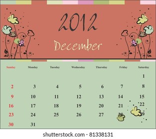 Calendar for 2012 December