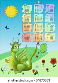 Calendar 2012 with dragon drawn in child-like style. Vector.
