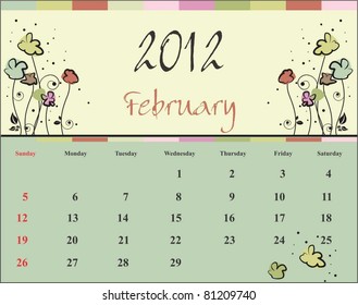 Calendar for 2012, February