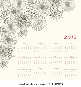Calendar of 2012 with flowers
