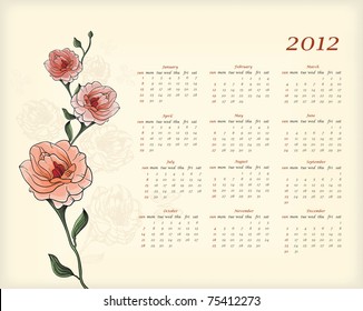 Calendario de 2012 con flores