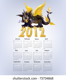 Calendar 2012 with funny black dragon character.